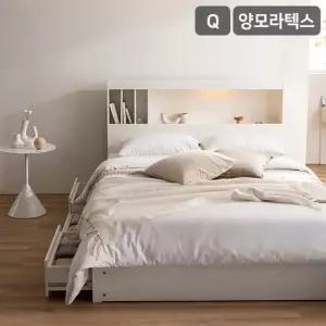 삼익가구 클로드 책장형 LED 4단 수납 침대양모 라텍스 7존 독립스프링 매트리스-퀸