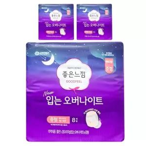 좋은느낌 입는 오버나이트 팬티형 팬티 생리대 중형 8매입 3팩