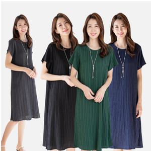 여성 인견 차르르 플리츠 반팔 원피스
