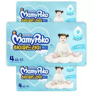 마미포코 하이퍼드라이 팬티형 기저귀 4단계 대형 팬티 여아용 42매입 3개