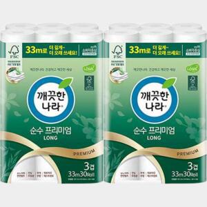 깨끗한나라 대용량 순수 프리미엄 화장지 33m 2팩