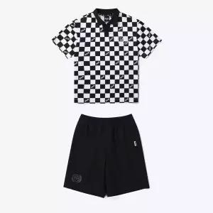 휠라 키즈 피케 반팔 티셔츠 우븐 반바지 상하세트 FK2FSG2205M BLK