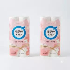 깨끗한나라 벚꽃프리미엄 3겹 28M 30롤 2팩