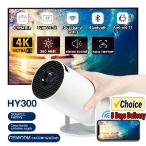 2026년 신제품 HY300 프로젝터 WiFi6 및 BT5 0 탑재 휴대용 빔 프로젝터 1080P/4K 지원 자동 키스톤 스마트 안드로이드 프로젝터
