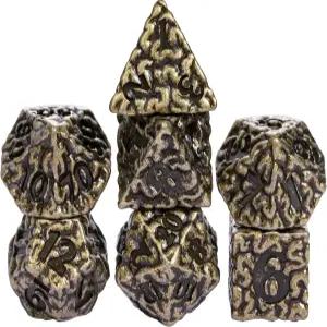 Cusdie 7 PCs 메탈 DND 주사위 세트 브레인 디자인 해골 가방이 있는 D 다면체 롤플레잉 게임 브론즈
