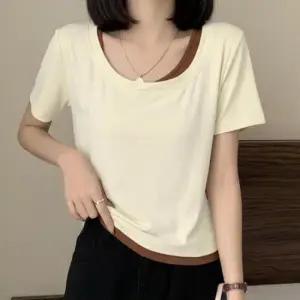 반팔 티셔츠 이중 사선 레이어드 0895