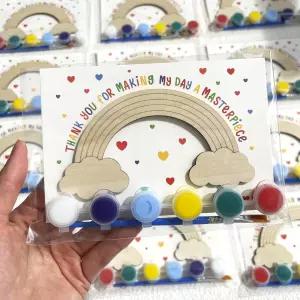 BOIKOKY 2팩 사전 포장 레인보우 파티 혜택 유니콘 생일 장식용 DIY 나무 페인팅 키트 소년 용 굿이백
