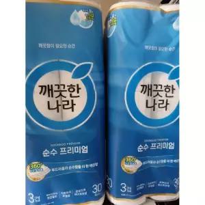 [슈퍼적립] 깨끗한나라 3겹 순수프리미엄 롤화장지 27m X 30롤 1+1팩
