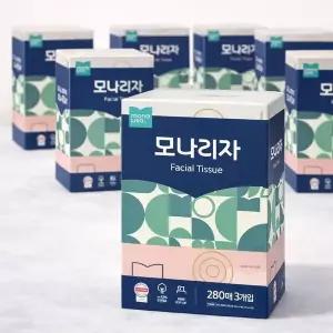 모나리자 미용티슈 280매 3입 8개 총24개 각티슈 피부저자극