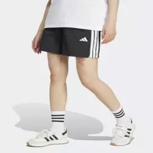아디다스 ADIDAS 에센셜 3-스트라이프 라이프스타일 우븐 숏 팬츠 - 블랙 화이트 JE1309