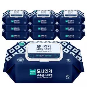 모나리자 내추럴 프리미엄 고평량 80gsm 엠보싱 물티슈(캡) 70매 - 총 10개