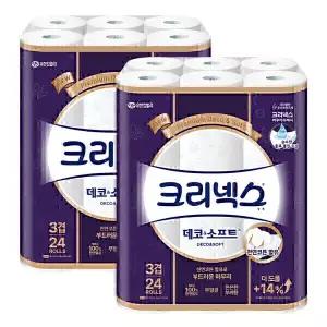 크리넥스 도톰한 3겹 데코소프트 28M 24롤 2팩 휴지 화장지 711969