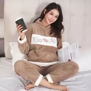 이지웨어 여자 홈웨어 따뜻한 수면 세트 남성수 여성수 포근하고 수면바지 상하의 잠옷