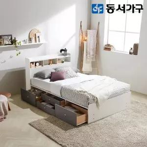[동서가구]루젠화이트 슈퍼싱글 SS 수납헤드 깊은서랍 침대+양면 매트리스 DF638727