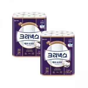 크리넥스 데코앤소프트 3겹 28m x 24롤 x 2팩, 천연펄프 프리미엄 두루마리