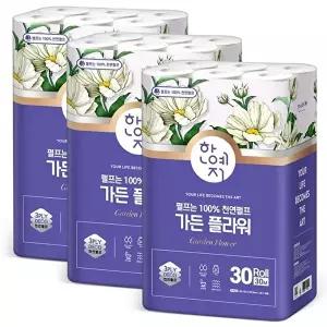 [한예지]한예지 가든 플라워 천연펄프 화장지 3겹 30m 30롤 3팩