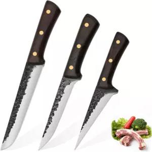 KUMSTLY 3PCS 전문 셰프 나이프 세트 - 인체공학적 나무 손잡이가 있는 독일 스테인리스 스틸 울트라 샤프
