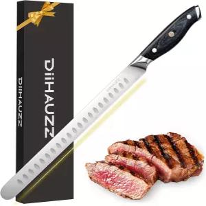 DiHAUZZ 브리스킷 나이프 고기용 12인치 조각 면도기 샤프 고탄소강 로스트 비프용 풀탕 인체공학적