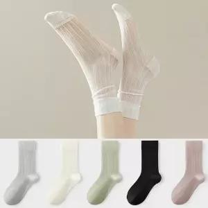 홀리지 핀프리 자수 펀칭 시스루 여성 중목 양말 6color