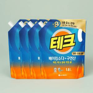 테크 베이킹소다 구연산 액체세제 일반드럼 겸용 1.8L 4개