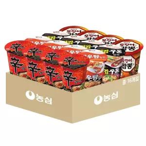 농심 라면 컵라면 소컵 4종 16입 (신라면 + 새우탕 + 튀김우동 + 오징어짬뽕 각 4개씩)