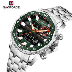 NAVIFORCE 남성용 아날로그 디지털 스포츠 쿼츠 손목 시계 밀리터리 야광 방수 스틸 알람