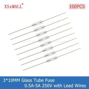 100개입 3x10MM 고속 유리관 퓨즈 (리드선 포함) 0.5A 1A 2A 3A 4A 250V 축방향