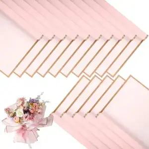 황금색 가장자리가 있는 20장 핑크 꽃 포장지 방수 포장 DIY 공예 웨딩 부케 결혼식에 이상적