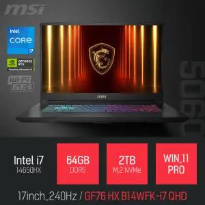 ⓒ MSI 소드 GF76 HX B14WFK-i7 QHD 64GB 2TB WIN11 / 17인치 편집 고성능 게임 포토샵 캐드 AI 노트북