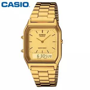 카시오 시계 AQ-230GA-9D 금장 남녀공용 손목시계 메탈밴드 듀얼타임 CASIO 정품