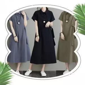 [에이치플러스몰]여름 린넨 카라 롱 원피스 3 color