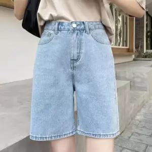 중청 버뮤다팬츠 여자 데일리 연청 데님 반바지