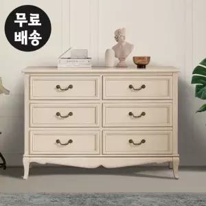 뉴엘 원목 서랍장 엔틱 와이드 3단 6칸 서랍 체스트