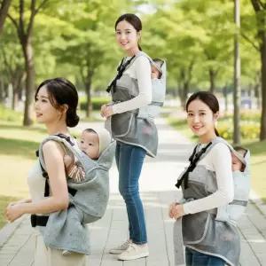 혀누닷컴 대한민국 두줄끈 아기띠형 안장 아기 앞 뒤 포대기 7부 여름 망사 사계절 신생아 전통 어부바