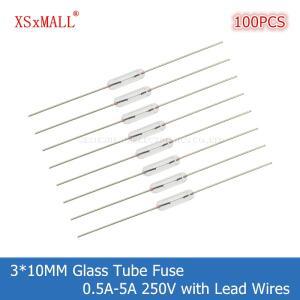 100개입 3x10MM 고속 유리관 퓨즈 (리드선 포함) 0.5A 1A 2A 3A 4A 5A 250V 축방향