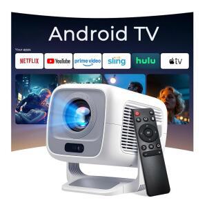 WiFi 6 및 Bluetooth 5.4를 지원하는 스마트 프로젝터, 자동 초점 및 키스톤을 갖춘 600 ANSI 네이티브 1080P 휴대용 미니 프로젝터, 침실 홈 시어터 야외 영화 화이트 앤 그레이를 위해 270 회전 가능