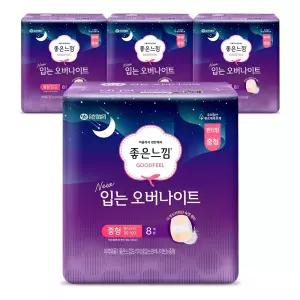 좋은느낌 오버나이트 입는 생리대 팬티형 여성용품 중형 8매 4팩