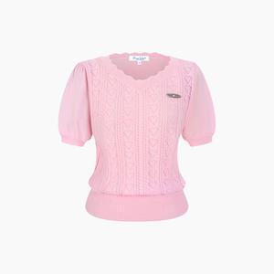 [에고이스트] [BLUE LABEL] 하트 V넥 스캘럽 반팔니트 ES2OKH04