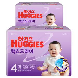 하기스 아기기저귀 맥스드라이 밴드형 기저귀 남여공용 대형 9~13kg 4단계 120매입