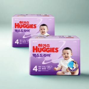 하기스 강력흡수 기저귀 맥스드라이 밴드형 4단계 대형 남녀공용 60매 2개