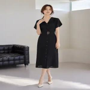 [커스텀에이블]플리츠 카라 벨트 반팔 원피스_T2607OP055B