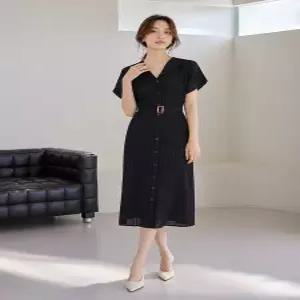 플리츠 카라 벨트 반팔 원피스T2607OP055B
