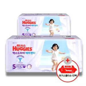(사은 물티슈) 하기스 2026 맥스드라이 에어 팬티 5단계 (공용) 40매 2팩