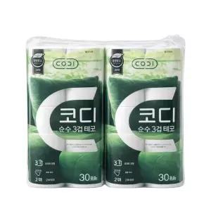 코디 순수 3겹 데코 30Mx30롤x2팩 화장지 휴지