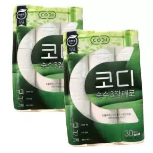 코디 순수 3겹 데코 화장지 두루마리 30롤 30m 2개