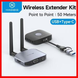 Hagibis 무선 HDMI 호환 송신기 및 리시버 키트, USB C타입 듀얼 플러그 익스텐더 TV 동글, HD 디스플레이
