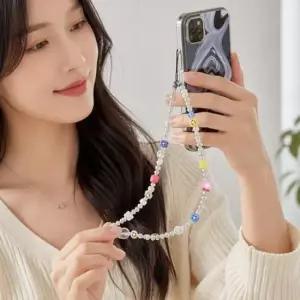 핸드폰 줄 스마일 비즈 진주 스트랩 스마트폰 액세서리