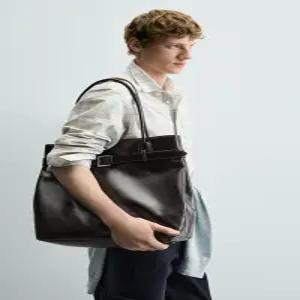 [국내발송] 자라 ZARA 벨트 디테일 레더 토트백 - 브라운 3355/720/700