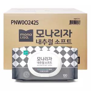 모나리자 내추럴 소프트 물티슈 캡형 100매 x 24개 무자극 부드러운원단 가성비 안심물티슈