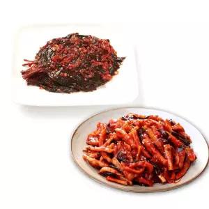 밥도둑 젓갈 반찬 무말랭이 1kg + 깻잎 무침 1kg 반찬단지